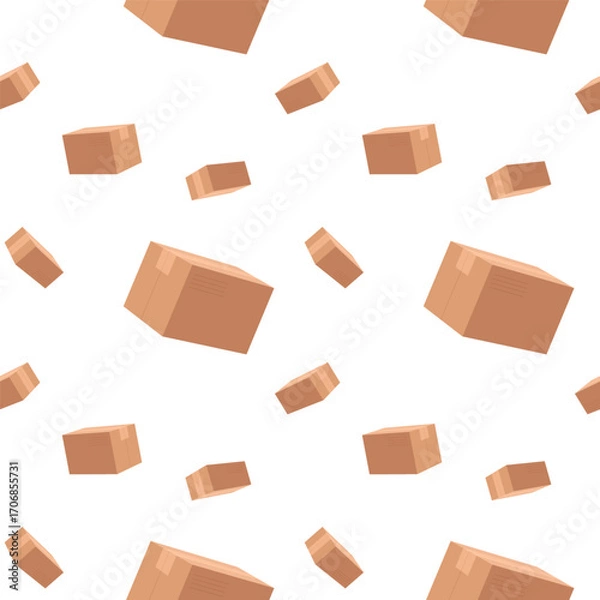 Fototapeta Pattern of scattered cardboard boxes on a white background