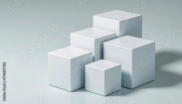 Fototapeta Minimalist display of geometric white cubes studio environment photography modern design neutral background