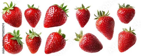 Fototapeta Scattered grouping of fresh strawberries
