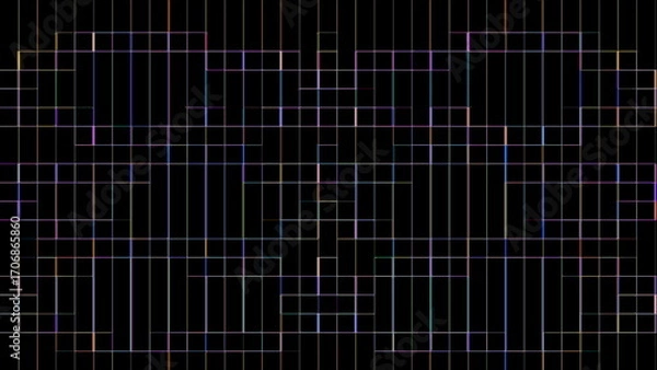 Obraz Colorful Geometric Rainbow Line Grid Pattern on Dark Digital Background
