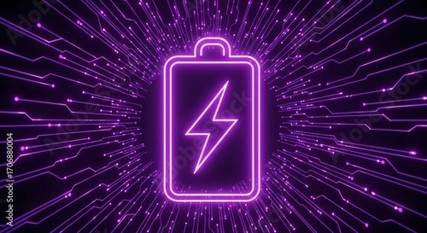 Obraz Electrifying Energy Concept with Glowing Purple Battery Icon