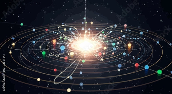 Fototapeta Abstract Solar System Visualization With Planets And Central Star