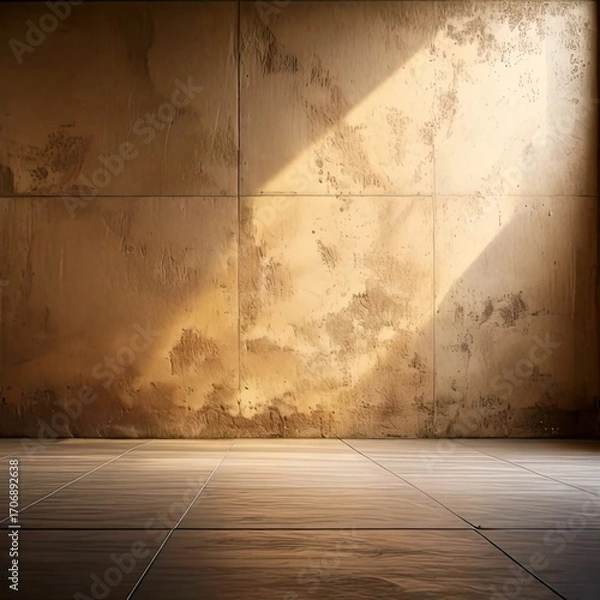 Fototapeta Empty room with light tan textured walls and floor