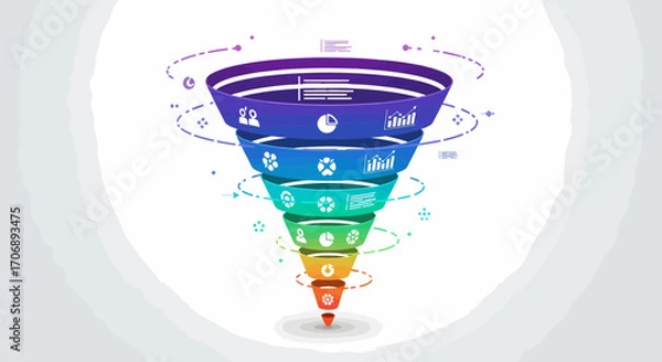 Fototapeta Colorful Sales Funnel Illustration With Data Visualizations And Metrics