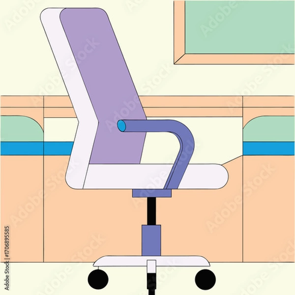 Obraz Office Illustration Featuring Ergonomic Chair and Desk Set Up with Green Accents for a Productive Workspace Environment
