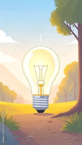Obraz Illuminated lightbulb in a landscape