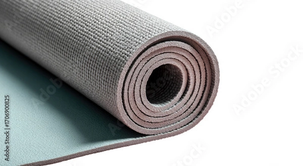 Fototapeta Rolled light gray exercise mat