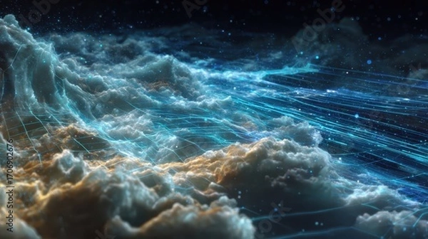 Fototapeta Celestial Cloudscape - A Symphony of Light and Shadow.