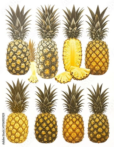 Obraz Illustration of pineapples, various views