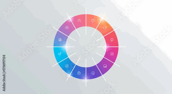Fototapeta Infographic Wheel Chart Concept With Colorful Sections And Thin Lines