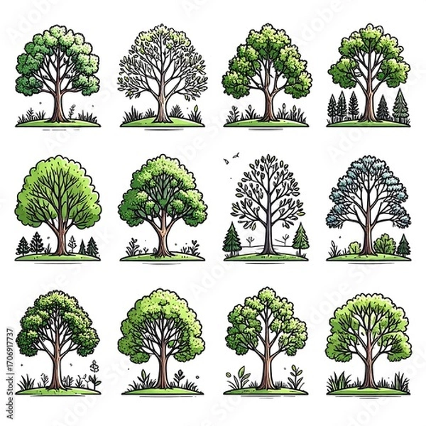 Obraz Illustration of various trees in different seasons