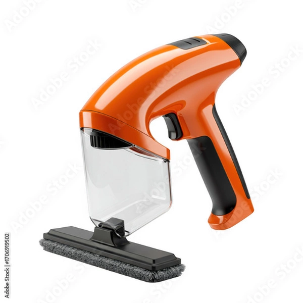 Obraz Orange and black handheld window cleaning vacuum squeegee tool isolated on transparent background