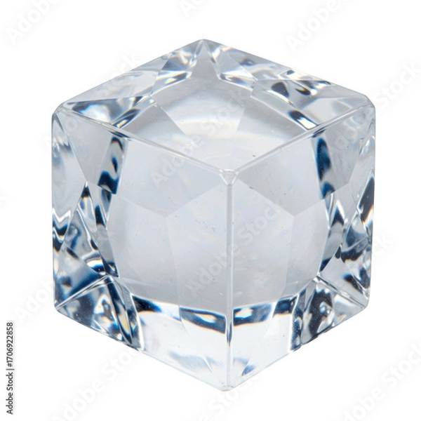 Obraz A perfectly clear faceted crystal cube with a frosted interior sphere isolated on transparent background