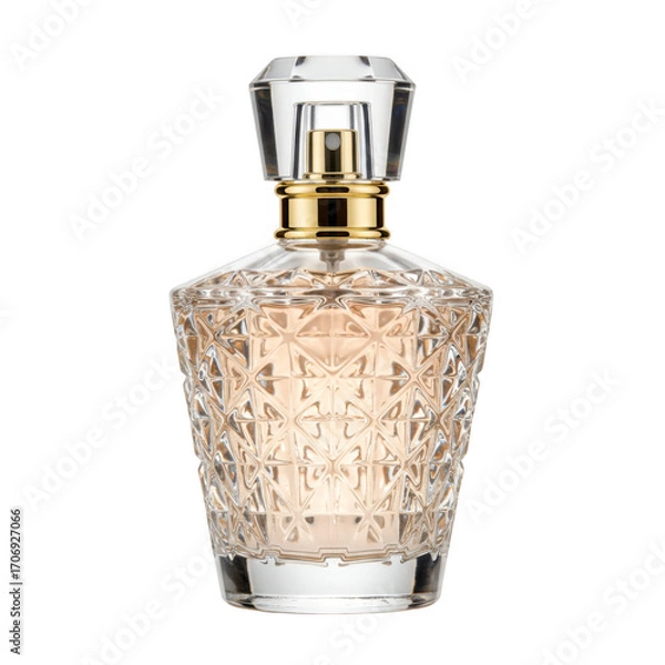 Obraz Elegant crystal perfume bottle with golden accents isolated on transparent background
