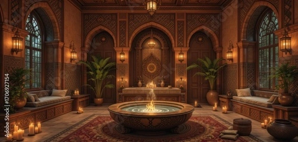 Fototapeta Detailed Digital Illustration  An Exotic Spa Experience by Candlelight