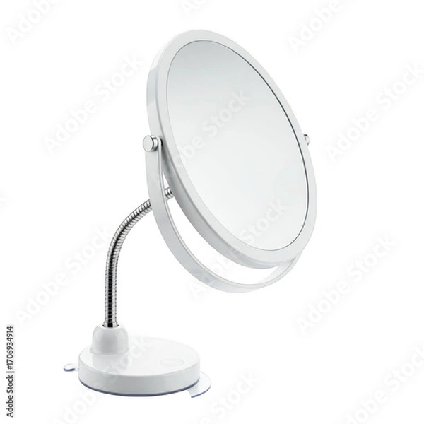 Obraz White magnifying vanity mirror with flexible gooseneck arm and suction cup base isolated on transparent background