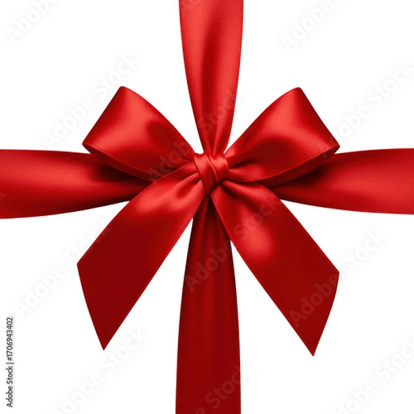 Obraz Elegant red satin ribbon tied in a classic bow isolated on transparent background