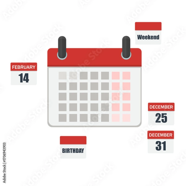 Fototapeta Calendar with dates. Holiday dates, vector illustration