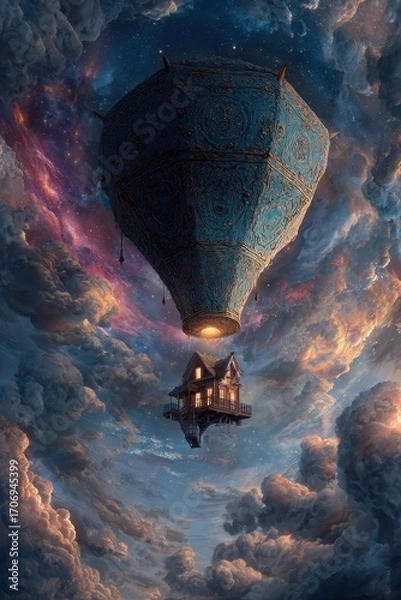 Fototapeta House in the Sky - A Dreamlike Journey Above the Clouds.