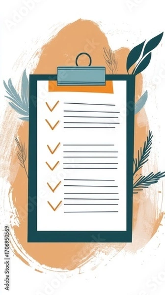 Fototapeta A clipboard with a list of items and a check mark