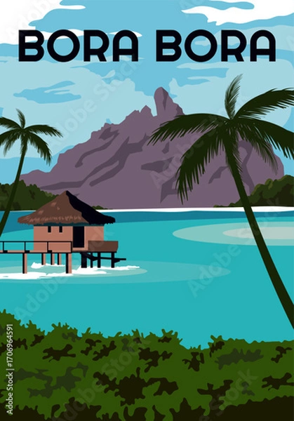 Fototapeta Bora Bora Vintage Travel Illustration