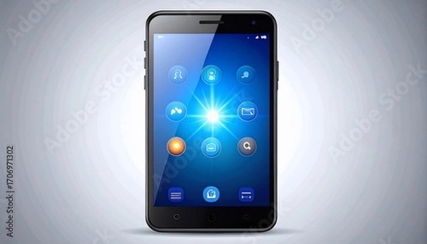 Fototapeta Modern Smartphone Interface Displaying Glowing Icons and a Bright Central Flare