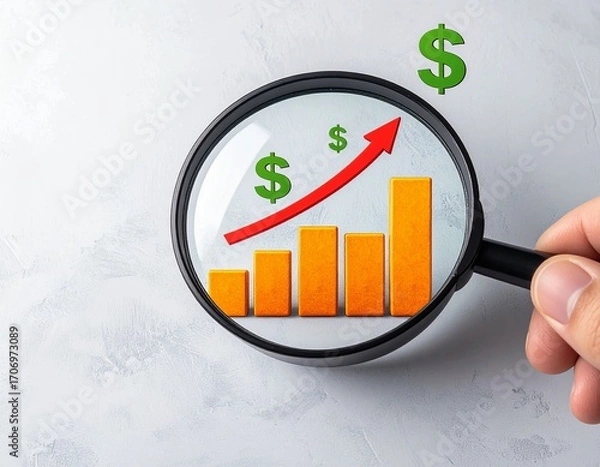 Fototapeta Examining a business growth chart with a magnifying glass, symbolizing business development and financial success