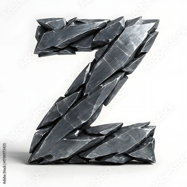 Fototapeta Letter Z metallic stone fractured alphabet design futuristic typography