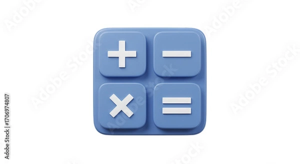 Fototapeta Blue Calculator Icon 3D Render: Math Symbol, Addition, Subtraction, Multiplication, Equals Sign, Finance, Education, isolated on transparent white background, PNG