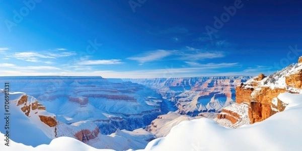 Fototapeta Snow Covered Grand Canyon with Clear Sky