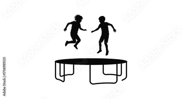 Fototapeta children jumping high above trampoline silhouette