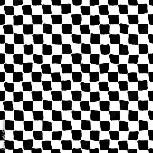 Fototapeta Black and white rough checkered seamless pattern, vector