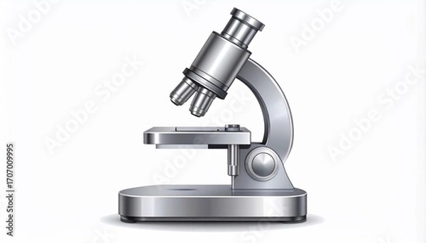 Fototapeta Realistic Illustration of a Shiny Silver Microscope on a Clean White Background