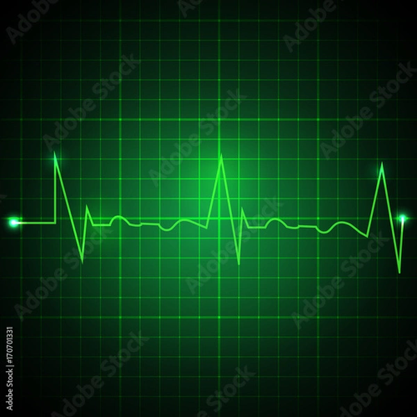 Fototapeta Heart pulse graphic. Ekg line on green background. Cardiogram background. Vector illustration