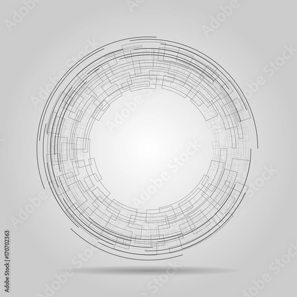 Obraz Wireframe mesh technological element. Abstract swirl from lines. Vector Illustration