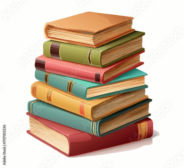 Fototapeta Vibrant Stack of Hardcover Books Illustration with Multicolored Covers and Worn Edges