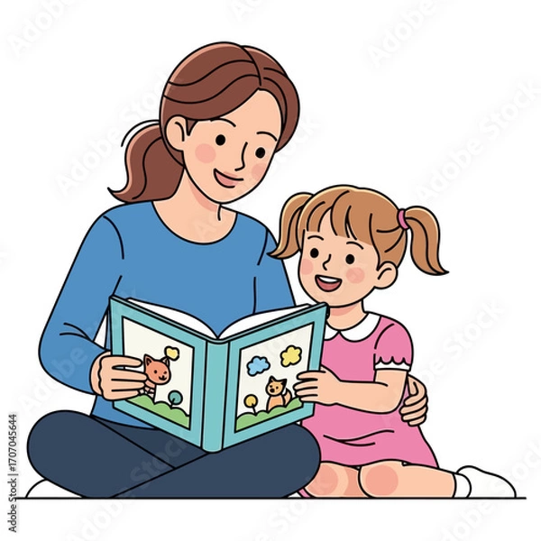 Fototapeta Mother and Daughter Enjoying a Storybook Reading Session.