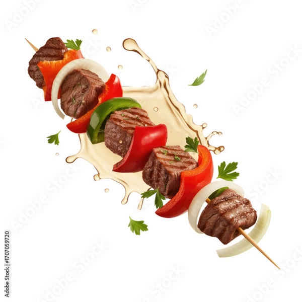 Fototapeta Grilled Meat Skewer with splash Isolated on Transparent Background
