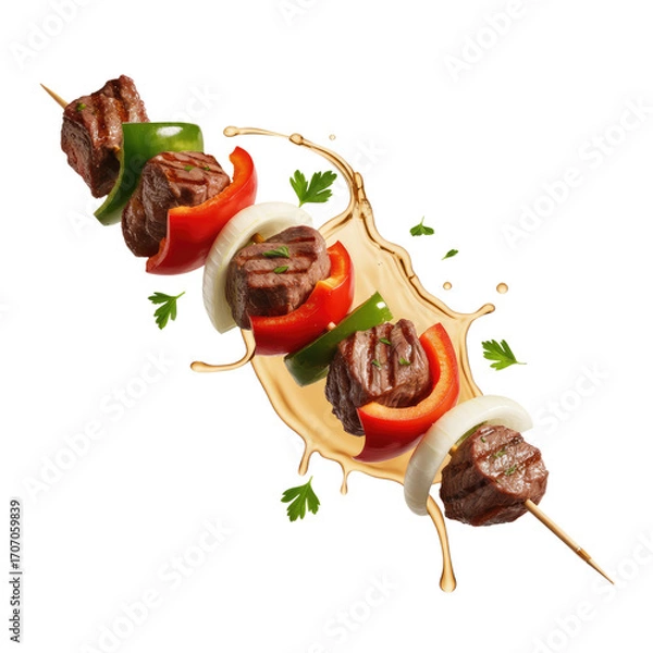 Fototapeta Grilled Meat Skewer with splash Isolated on Transparent Background
