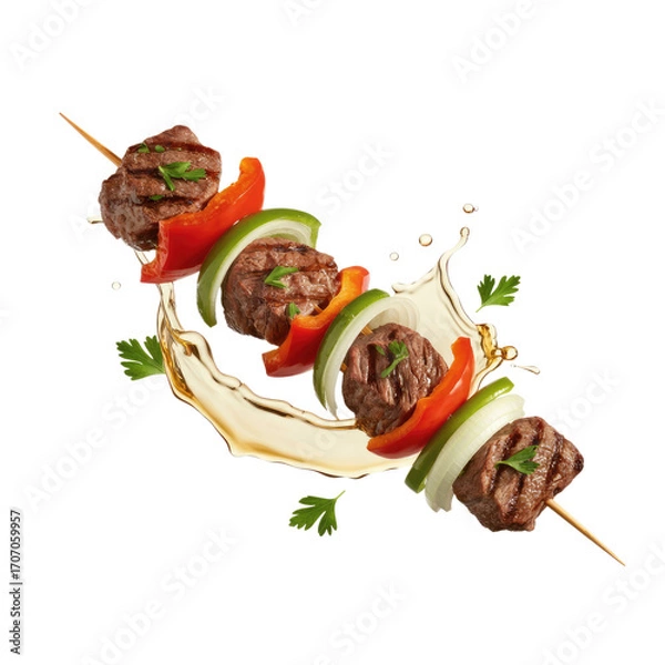 Fototapeta Grilled Meat Skewer with splash Isolated on Transparent Background
