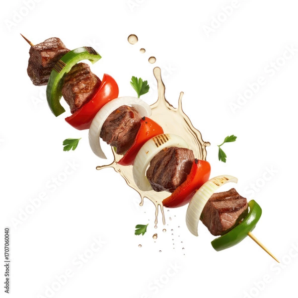 Fototapeta Grilled Meat Skewer with splash Isolated on Transparent Background
