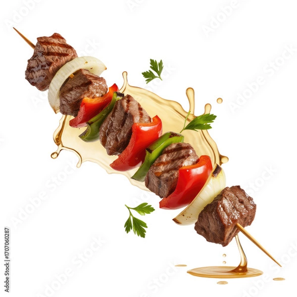 Fototapeta Grilled Meat Skewer with splash Isolated on Transparent Background
