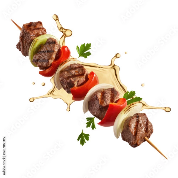 Fototapeta Grilled Meat Skewer with splash Isolated on Transparent Background
