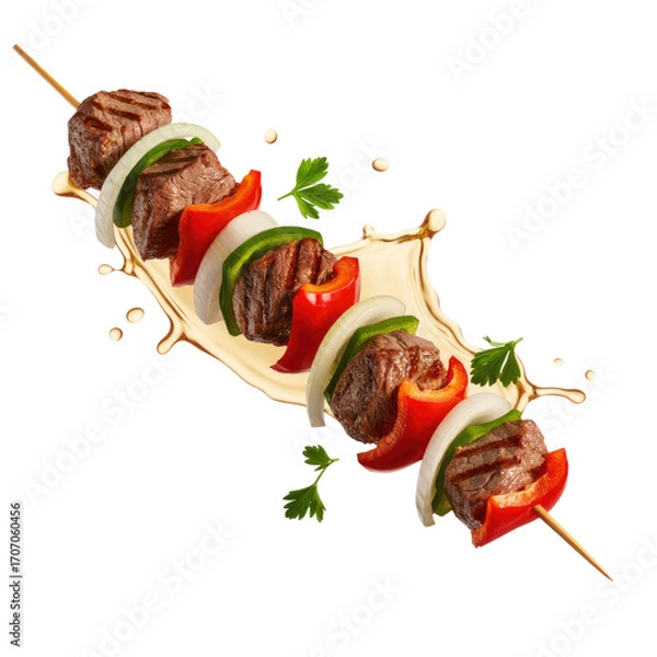 Fototapeta Grilled Meat Skewer with splash Isolated on Transparent Background
