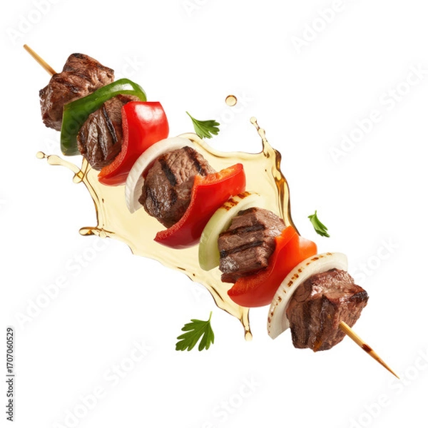 Fototapeta Grilled Meat Skewer with splash Isolated on Transparent Background
