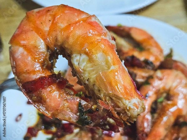 Obraz Spicy Stir-Fried Shrimp with Aromatic Thai Herbs