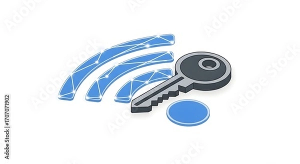 Fototapeta An illustration depicting a key overlaying a Wi-Fi signal, signifying security and access.