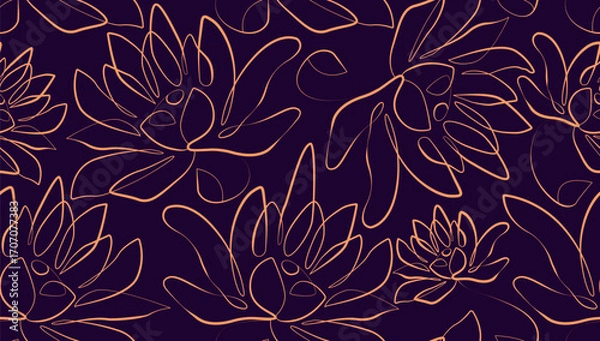 Fototapeta Elegant Flowers Pattern. Hand Drawn Floral Wallpaper Design. Botanical Line Art Vector Illustration. Flowers Print Template. Minimalist Floral Background.