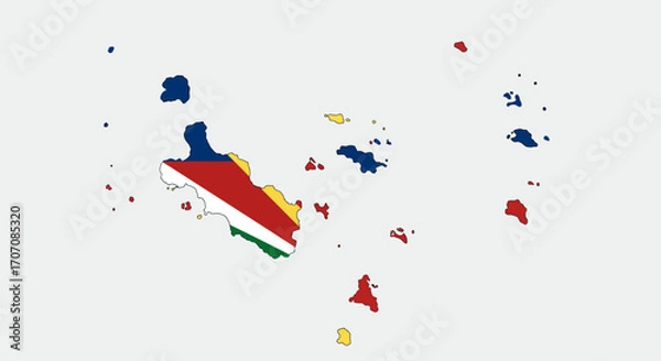 Fototapeta Map of Seychelles islands colored flag of Seychelles blue red yellow green and white shapes
