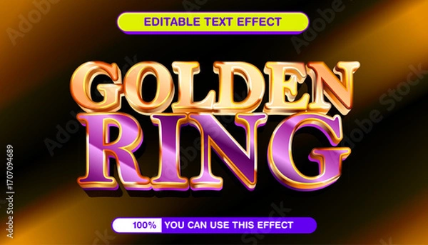 Fototapeta Shiny golden and purple 3D text effect with a metallic finish. Editable vector graphic template for luxury and fantasy typography